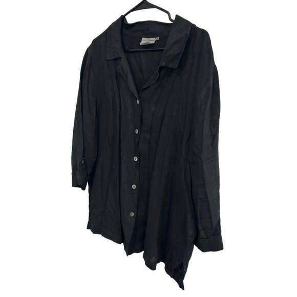 Black Linen Button-Up Womens Shirt By Hot Cotton Marc Ware Sz 1X - Picture 3 of 9